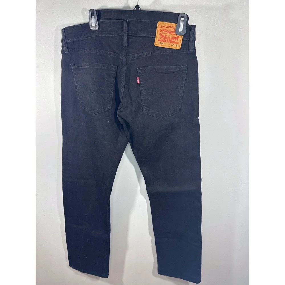 Levi's 514 Straight‎ Fit Mens Black Denim Jeans 32x34 Stretch Cotton